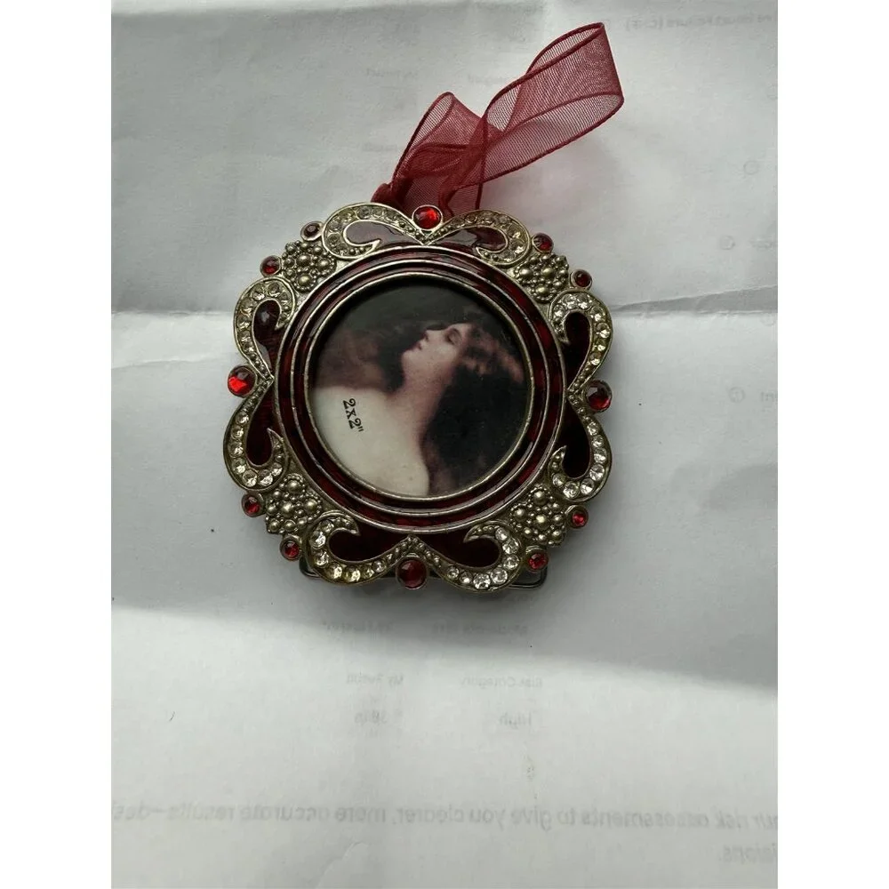 Crystal Enamel Picture Frame Ornament Red Victorian Style